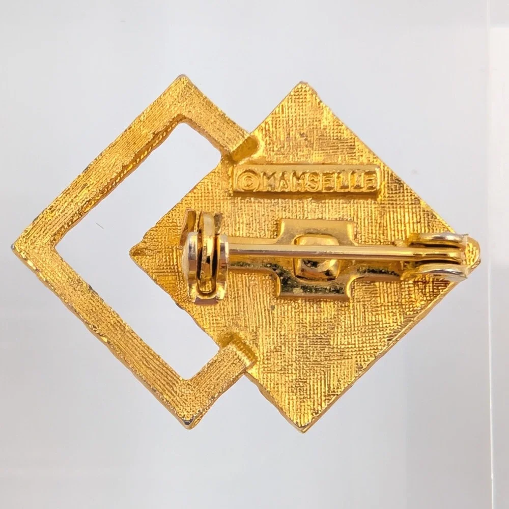 Vintage Mamselle Brooch Set of 2 Gold Tone MCM Abstract and Geometric Textured